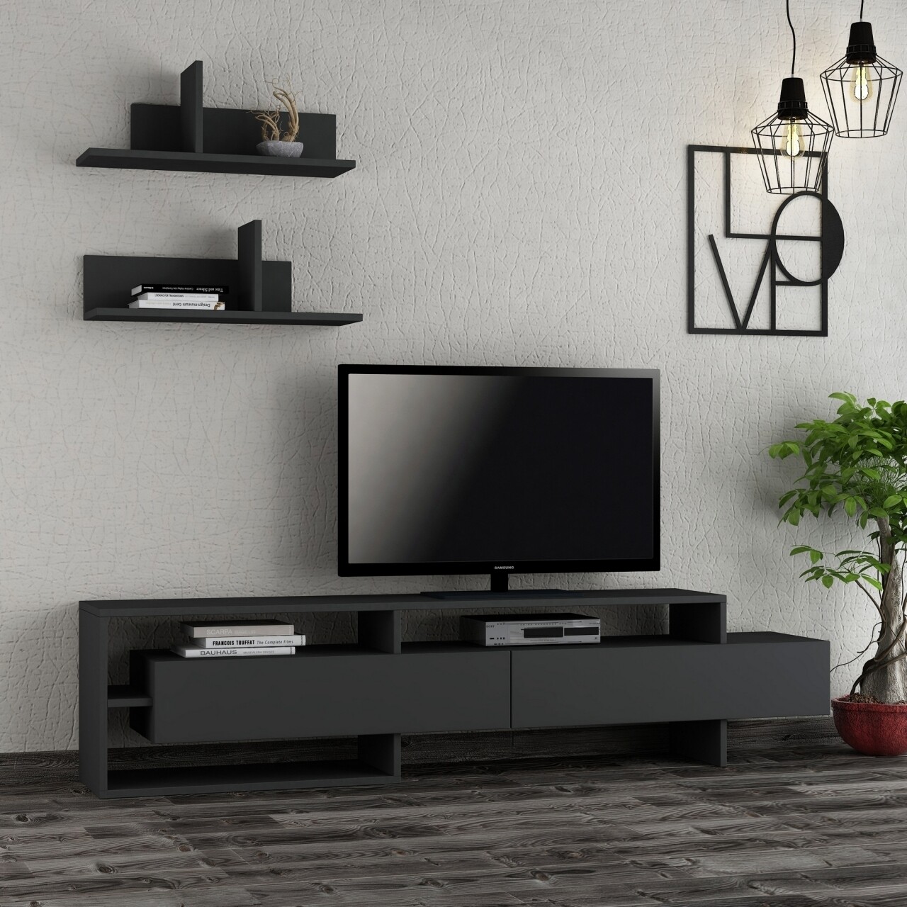 Comoda TV, Homitis, Gara - Anthracite, 32x180x42 cm - imagine 5